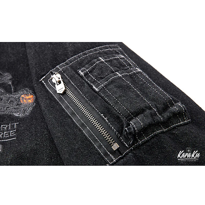 ユーズド加工 裏もみじ柄 バイク刺繡デニムフライトジャケット - Image 14