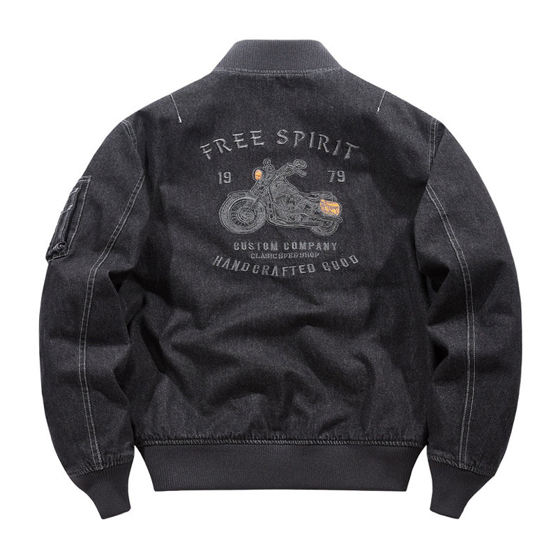 ユーズド加工 裏もみじ柄 バイク刺繡デニムフライトジャケット - Image 9