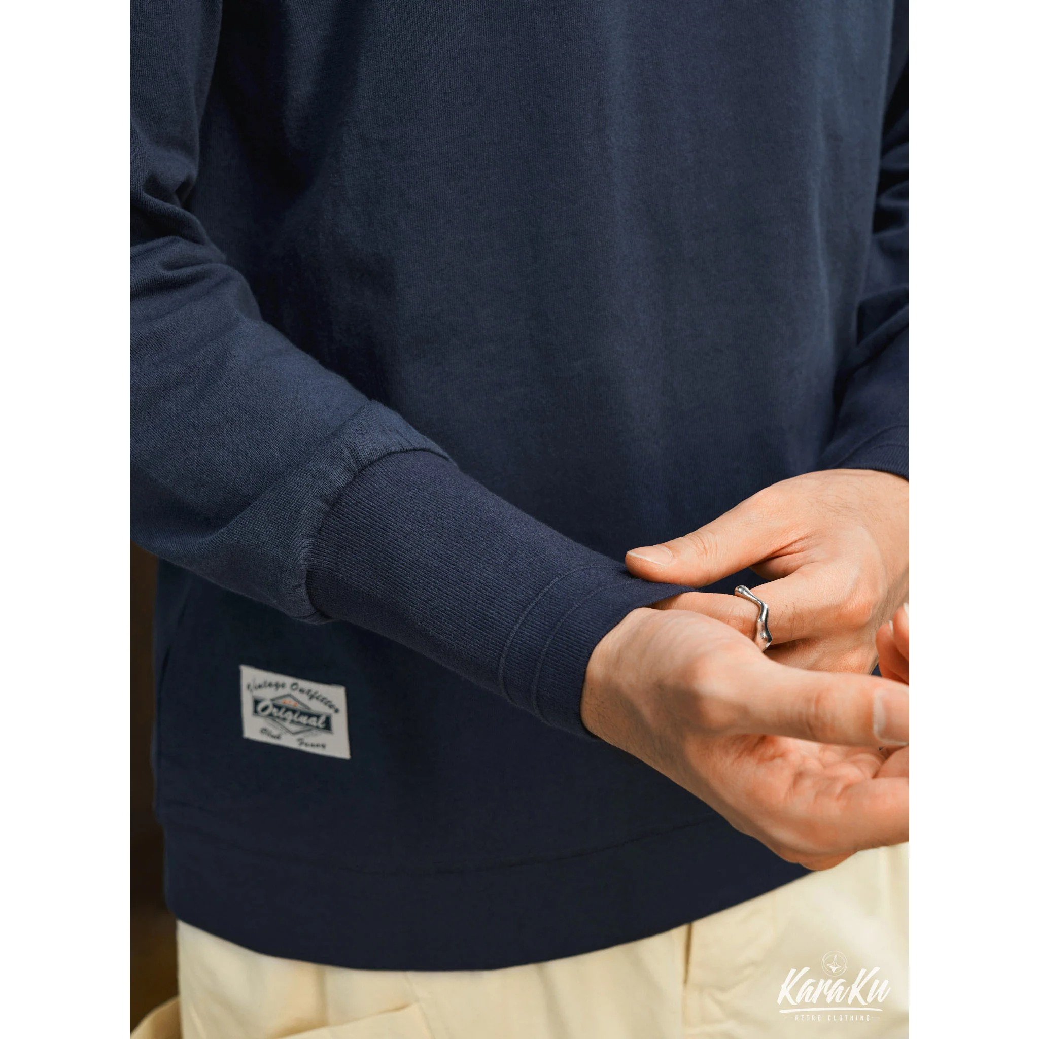 胸ミニ刺繡 コットンヘンリーネックロンT - Image 8