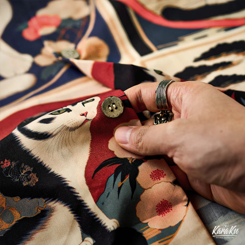 明治時代の猫 総柄 浮世絵風アロハシャツ　 - Image 14