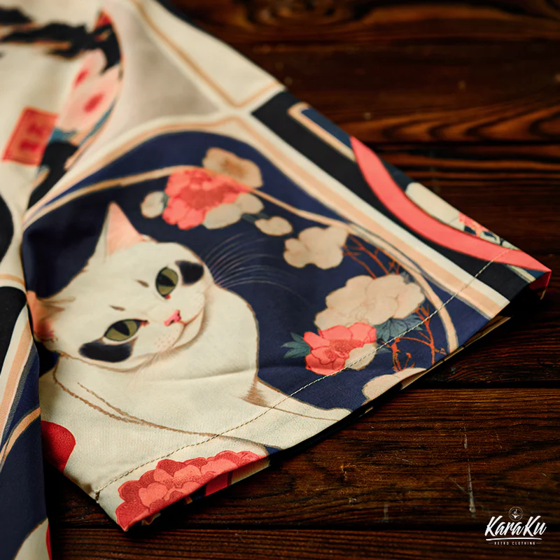 明治時代の猫 総柄 浮世絵風アロハシャツ　 - Image 15