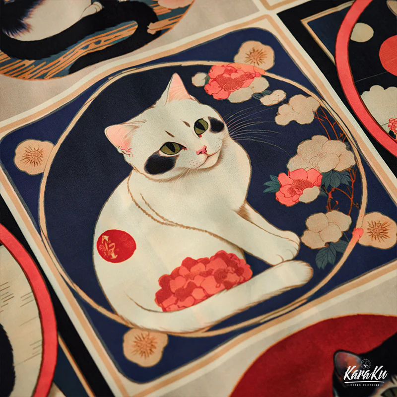明治時代の猫 総柄 浮世絵風アロハシャツ　 - Image 18