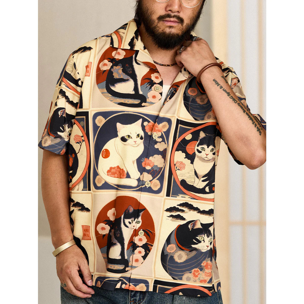 明治時代の猫 総柄 浮世絵風アロハシャツ　 - Image 7