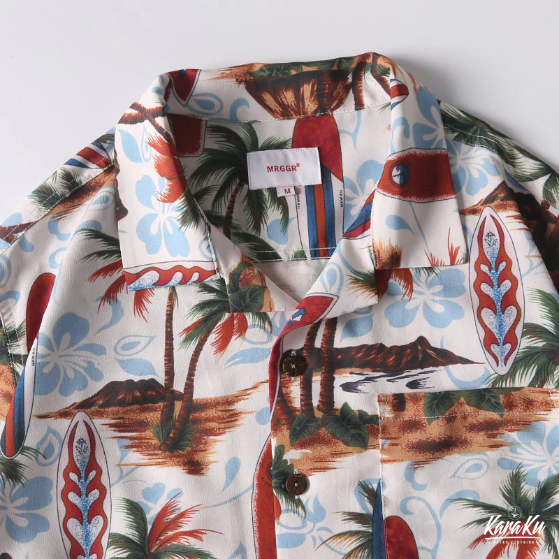 HAWAII ALOHA 「サーフボード&ヤシの木」アロハシャツ - Image 4