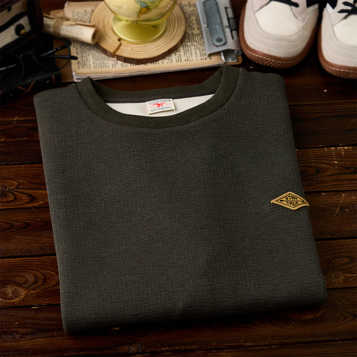 「STAY TRUE」刺繍ワッペン　ジャガードワッフルエアーレイヤーTee - Image 5