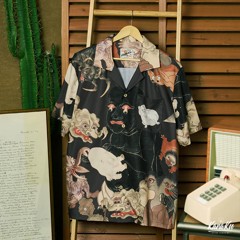 江戸時代「妖怪尽くし図鑑」浮世絵アロハシャツ - Image 3