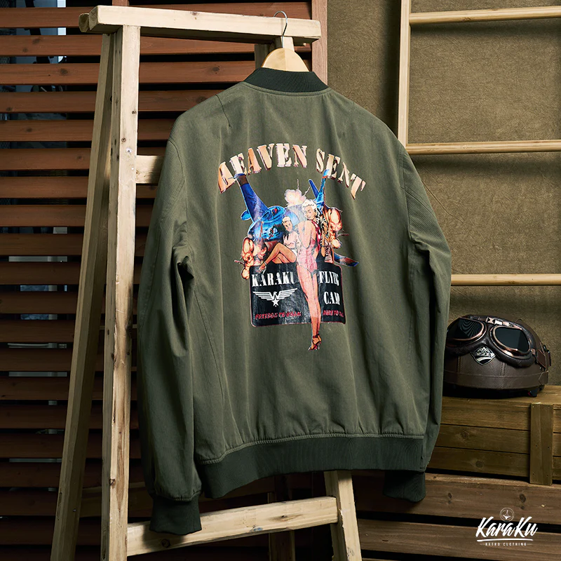 セクシーブロンドガール刺繡プリント　MA-1フライトジャケット - Image 3